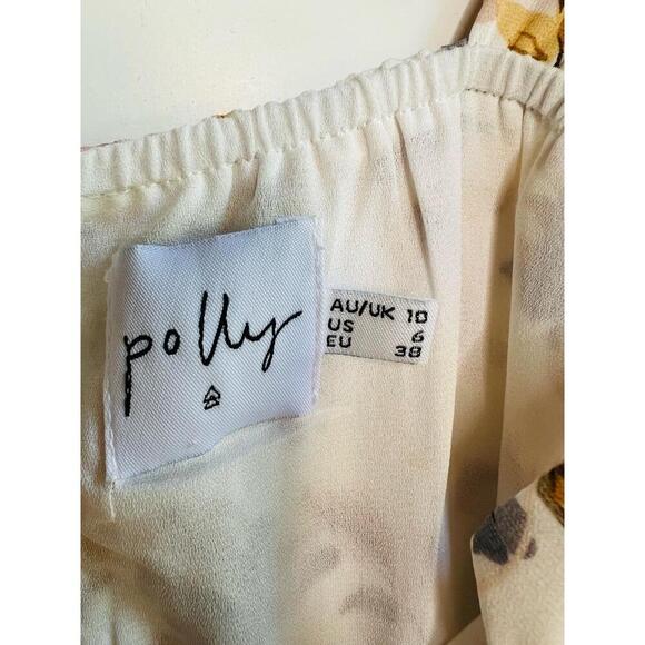 Polly Ivory Floral Print Tie Shoulder Ruffled Hem Sleeveless Mini Dress Size US6 - Picture 9 of 12